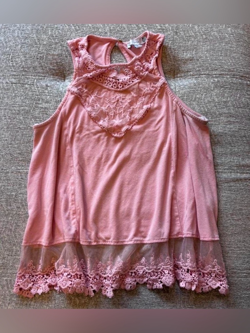 iris Pink Lace-Trim Halo Neck Tank Top